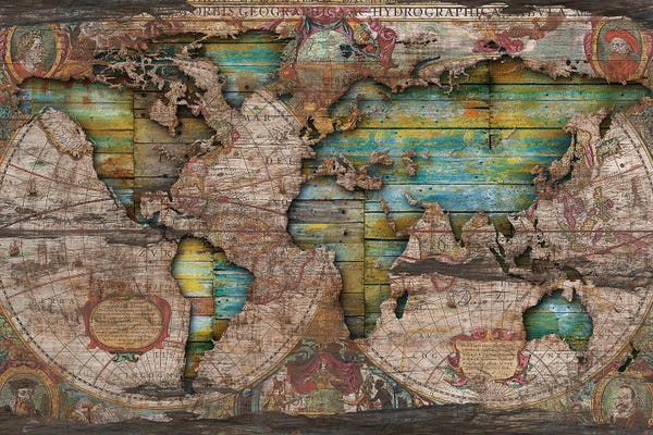 Diego Tirigall: Shabby Chic Old Map In The Clouds by Diego Tirigall