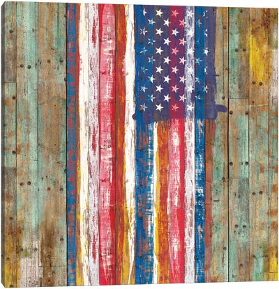 Nostalgic American Flag Canvas Art Print - Diego Tirigall