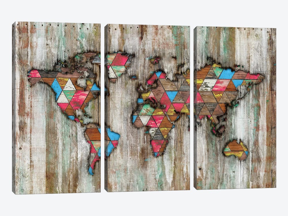 Rural World Map by Diego Tirigall 3-piece Canvas Print