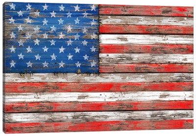USA Vintage Wood Canvas Art Print - Flags