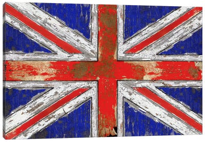 UK Vintage Wood Canvas Art Print - International Flag Art