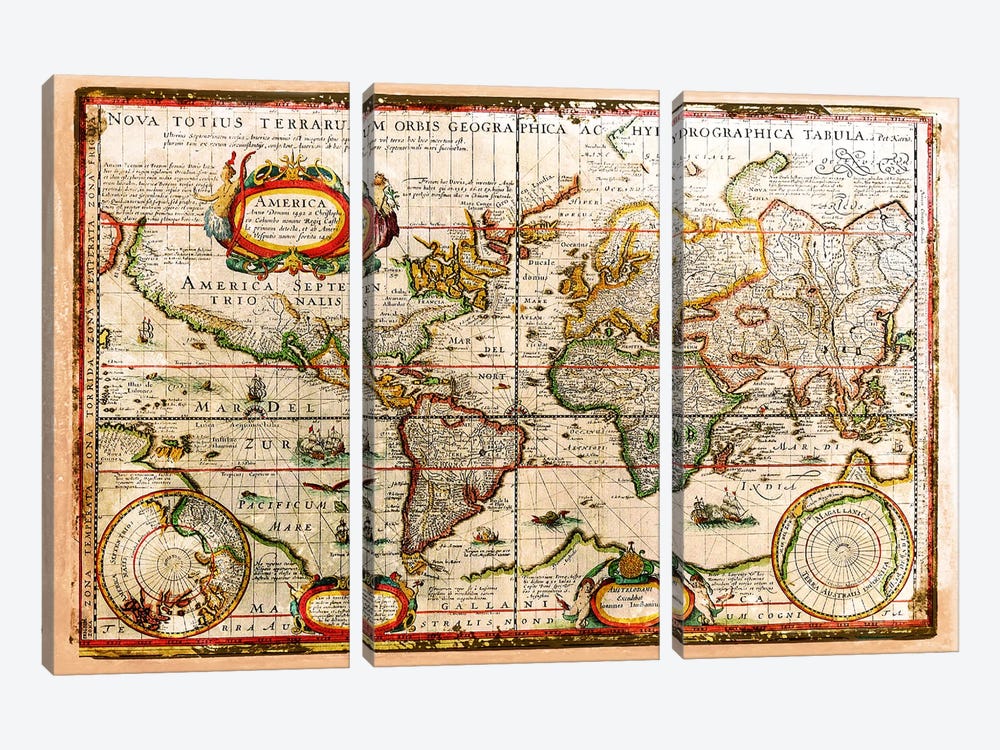 Vintage Map by Diego Tirigall 3-piece Canvas Wall Art