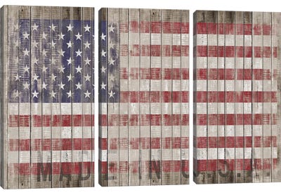 American Flag I Canvas Art Print - 3-Piece Vintage Art