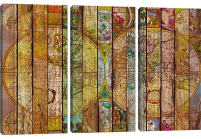 Around the World in Thirteen Maps Canvas Art Print - 3-Piece Map Art