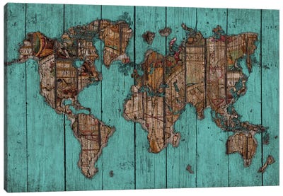 Wood Map #2 Canvas Art Print - Maps & Geography