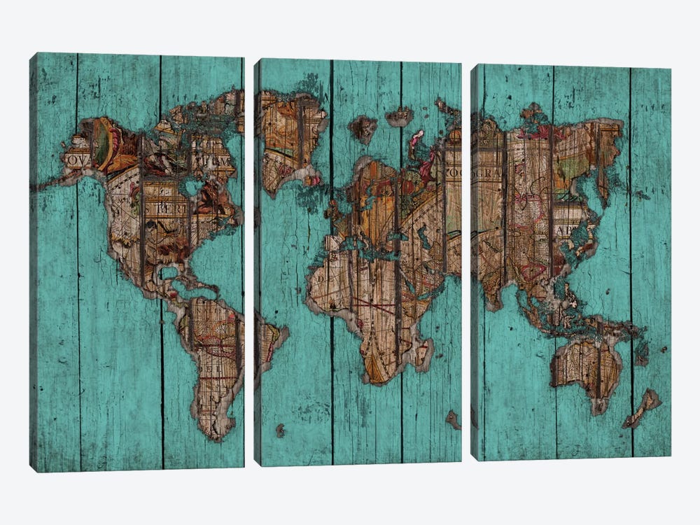 Wood Map #2 by Diego Tirigall 3-piece Canvas Art Print