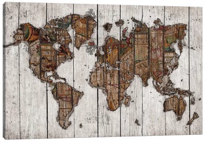 Wood Map Canvas Art Print - Tan Art