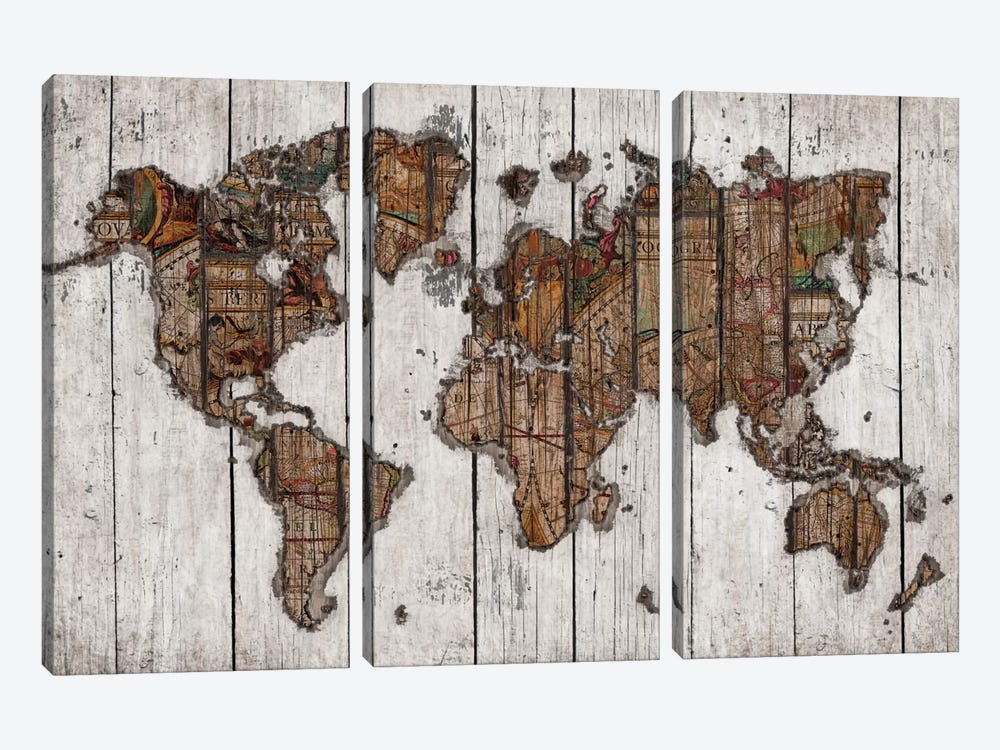 Wood Map 3-piece Canvas Art