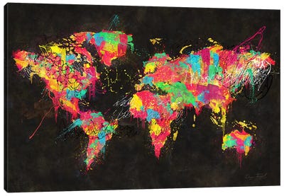 Psychedelic Continents Canvas Art Print - Art by Hispanic & Latin American Artists