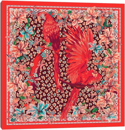 Red Parrot Couple Canvas Art Print - Lily Art