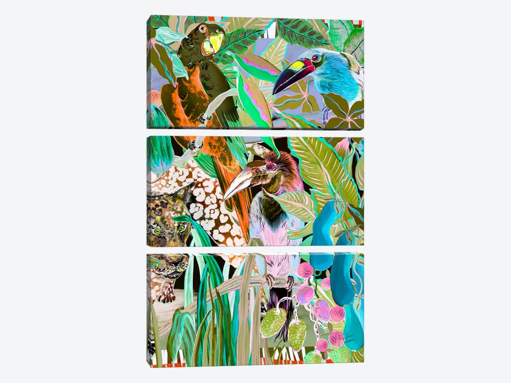 Mexico Jungle Birds by Marylene Madou 3-piece Canvas Artwork