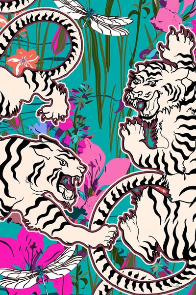 Marylene Madou: White Tigers Pond Scene by Marylene Madou
