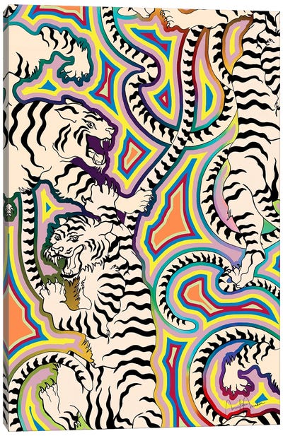 White Tigers Indian Carpet Canvas Art Print - Marylene Madou
