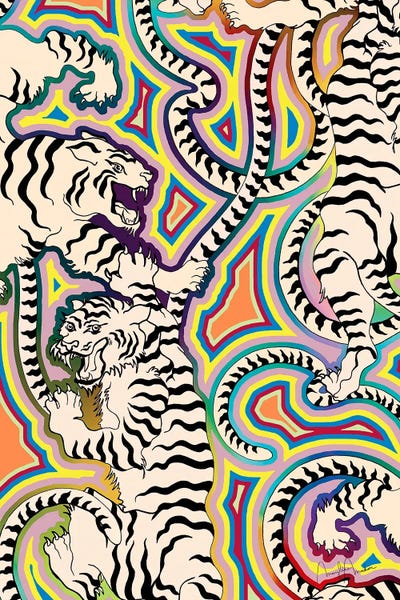 Marylene Madou: White Tigers Indian Carpet by Marylene Madou