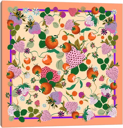 Strawberry Field Dark Peach Canvas Art Print - Berry Art
