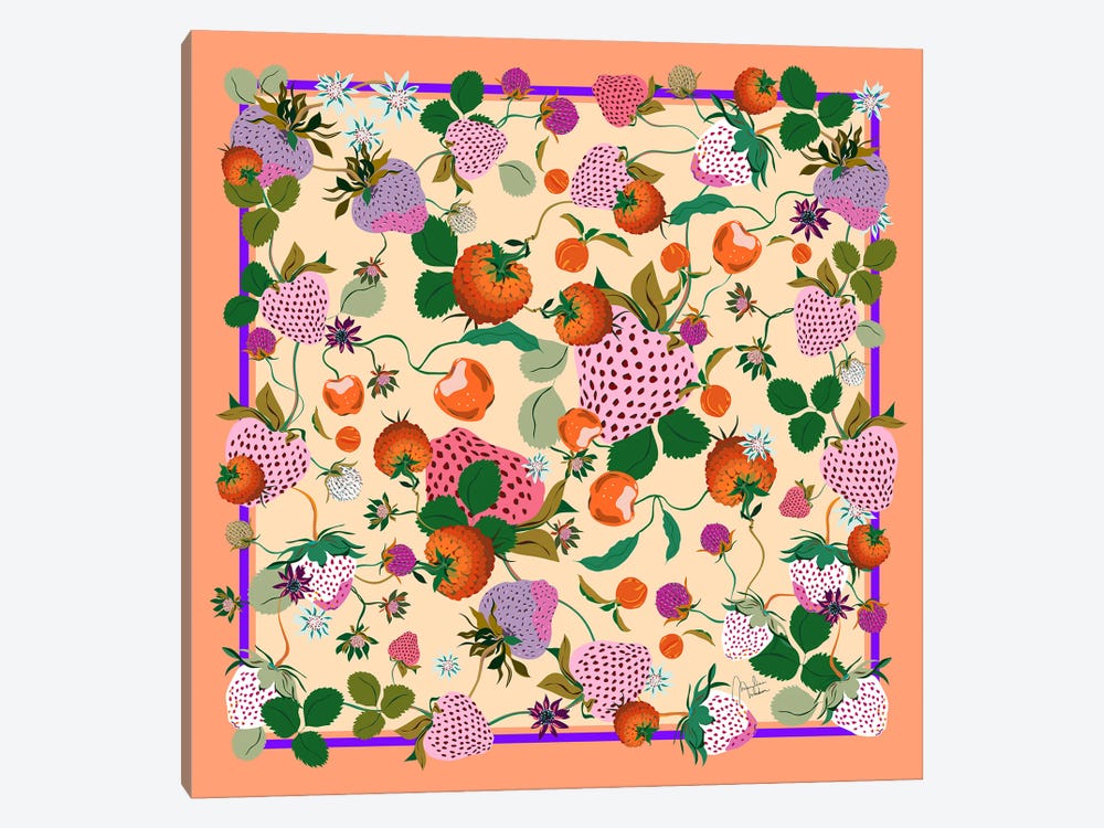 Strawberry Field Dark Peach by Marylene Madou 1-piece Art Print