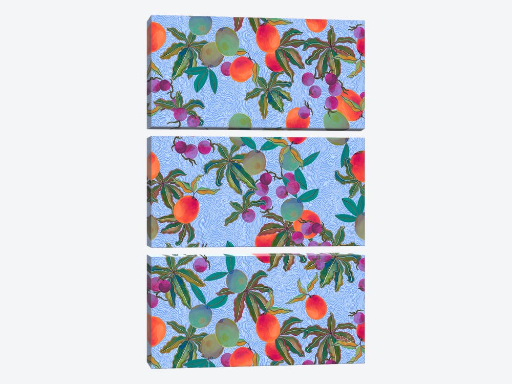 Exotic Fruits Wavy Lines by Marylene Madou 3-piece Canvas Art Print