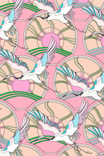 Japanese Crane Bird Pattern by Marylène Madou metal wall art