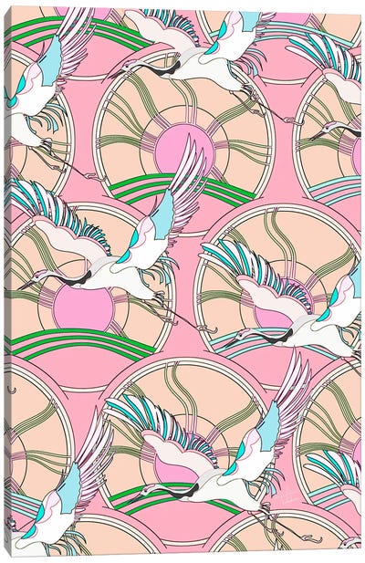 Japanese Crane Bird Pattern Canvas Art Print - Marylene Madou