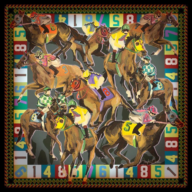 Horse Racing Vintage Scarf by Marylene Madou wall art