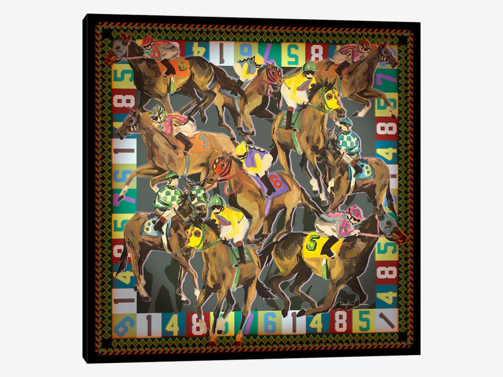 Horse Racing Vintage Scarf by Marylene Madou 1-piece Canvas Art Print