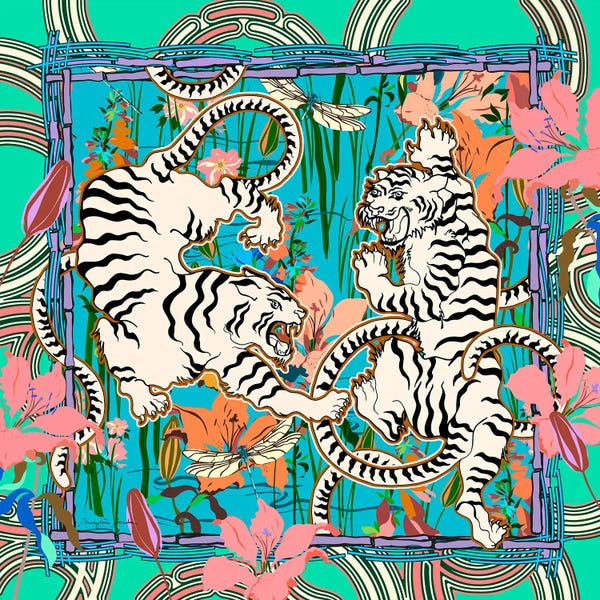 Dragonflies: White Tigers Square Pond by Marylene Madou