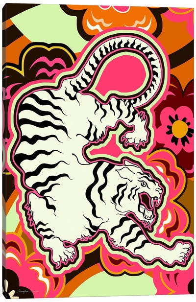 White Tiger Floral Canvas Art Print - Tiger Art