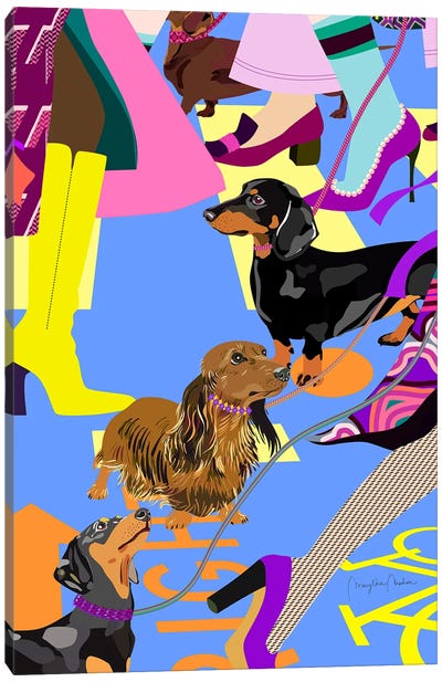 Fashion Girls And Their Doxies Crossing Canvas Art Print - Marylene Madou