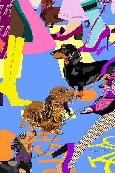 Dachshunds: Fashion Girls And Their Doxies Crossing by Marylene Madou