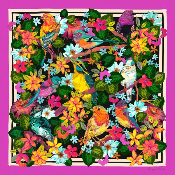 Marylene Madou: Forest Birds Fuchsia by Marylene Madou