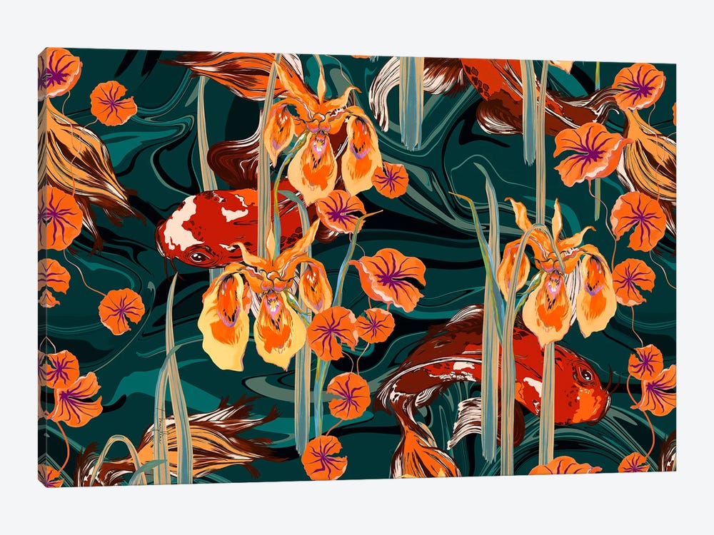 Koi Pond Orange Tones by Marylene Madou 1-piece Canvas Art Print