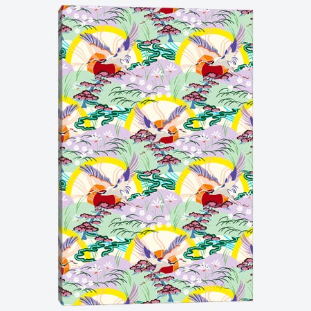 Japan Crane Birds Retro Circles Canvas Print #MYD35} by Marylene Madou Canvas Art Print
