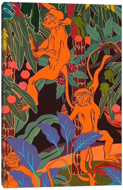 Swinging Monkeys Jungle Forest Canvas Art Print - Hyper-Realistic & Detailed Drawings