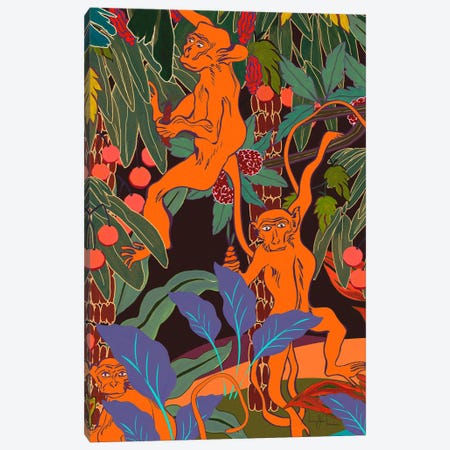 Swinging Monkeys Jungle Forest Canvas Print #MYD39} by Marylene Madou Canvas Wall Art