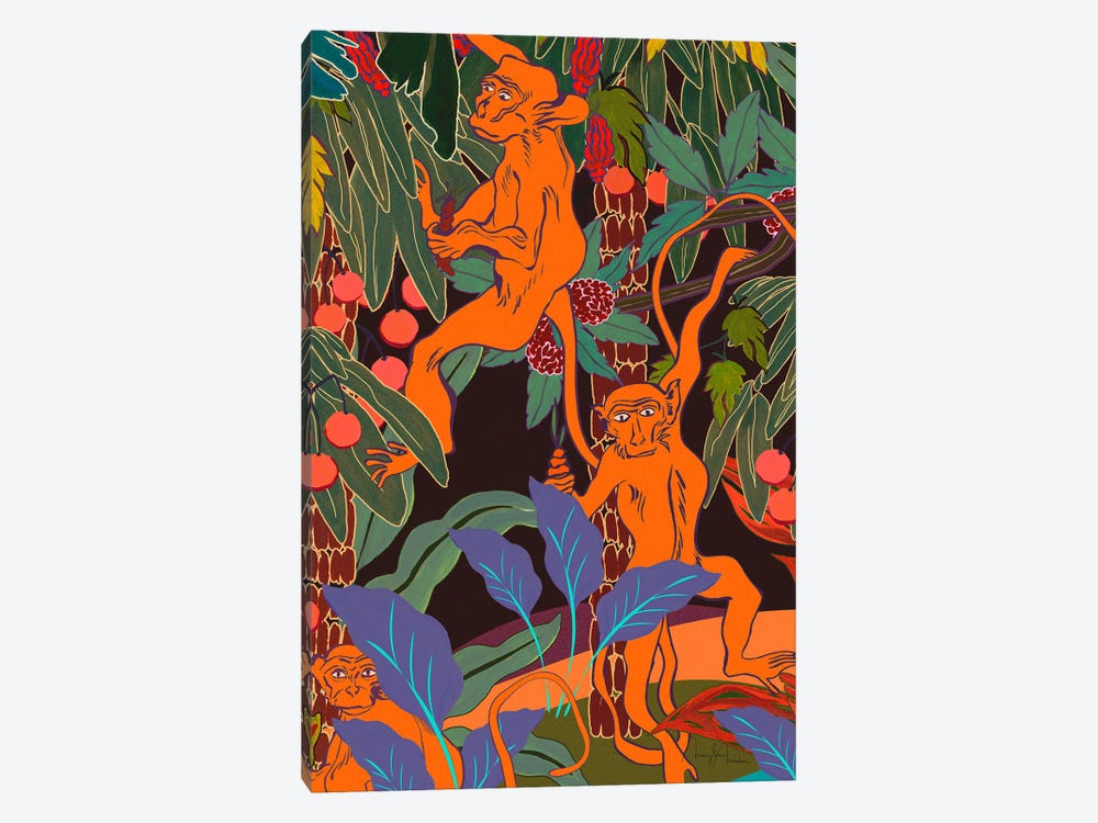 Swinging Monkeys Jungle Forest by Marylene Madou 1-piece Art Print