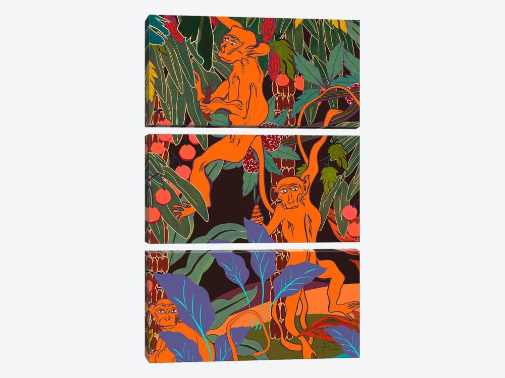 Swinging Monkeys Jungle Forest by Marylene Madou 3-piece Canvas Art Print