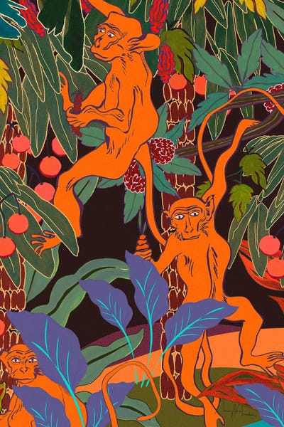 Tropical Leaves: Swinging Monkeys Jungle Forest by Marylene Madou