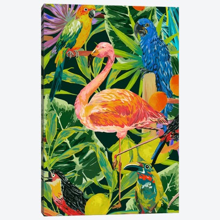 Jungle Birds Flamingo Canvas Print #MYD4} by Marylene Madou Canvas Art