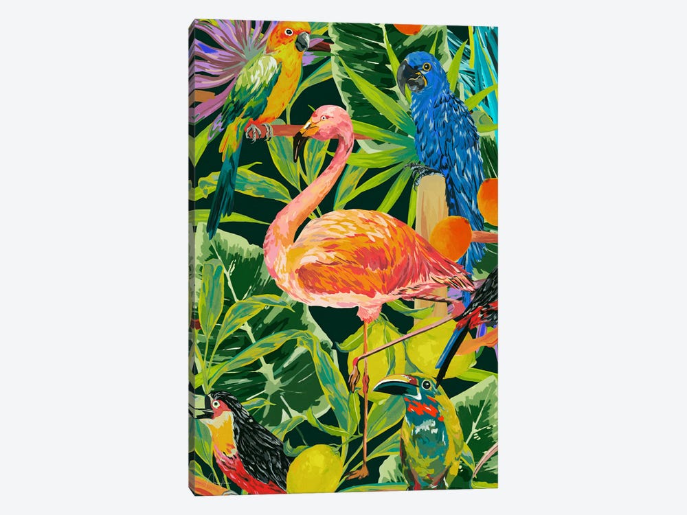 Jungle Birds Flamingo by Marylene Madou 1-piece Canvas Print
