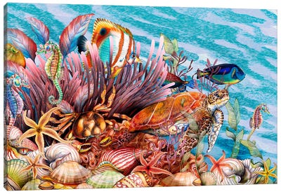 Just Keep Swimming Reef Canvas Art Print - Hyper-Realistic & Detailed Drawings