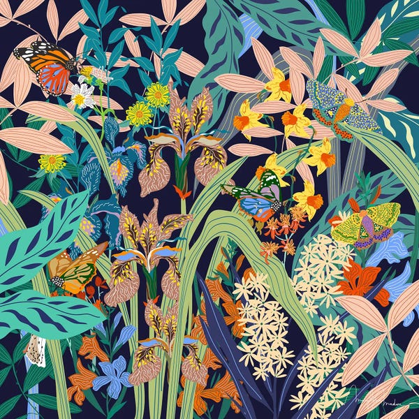 Marylene Madou: Butterfly Garden At Night by Marylene Madou