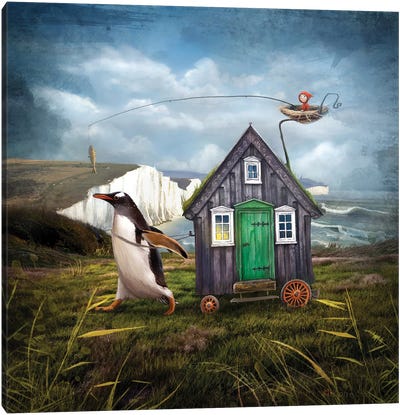 House By The Cliff Canvas Art Print - Penguin Art