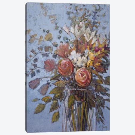 Flowers On Blue Canvas Print #MYY12} by Mary Hubley Canvas Print