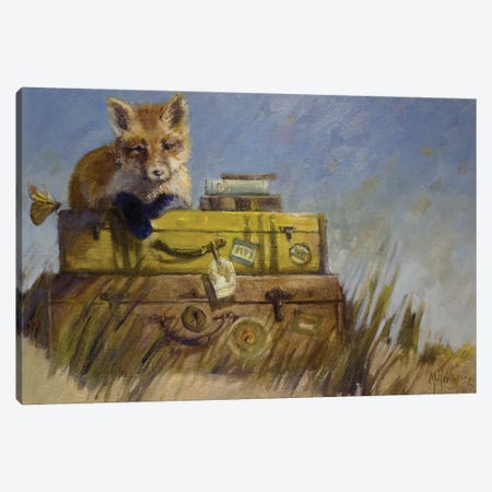 Fox And The Suitcases Canvas Print #MYY13} by Mary Hubley Canvas Print