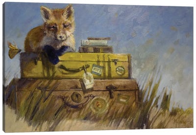 Fox And The Suitcases Canvas Art Print - Mary Hubley