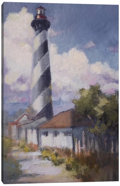 Lighthouse Daybreak Canvas Art Print - Purple Art
