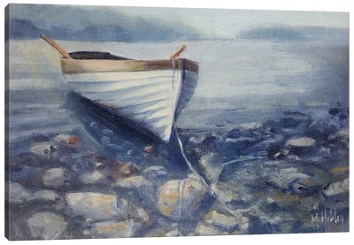 Rocky Beach Canvas Art Print - Rowboat Art