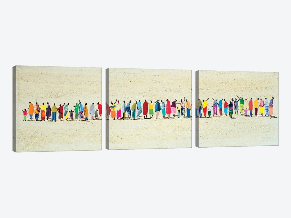 African People In Line by Marcos Zrihen 3-piece Canvas Art Print