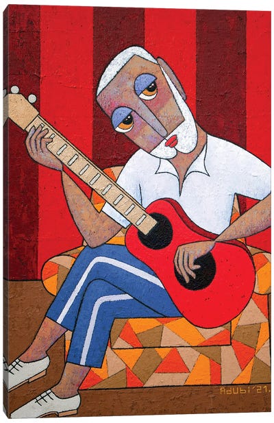 Guitar Man II Canvas Art Print - Red Art