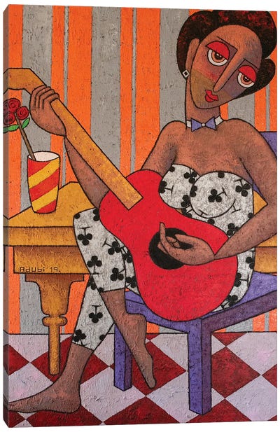Adunni With The Red Guitar Canvas Art Print - Adubi Mydaz Makinde